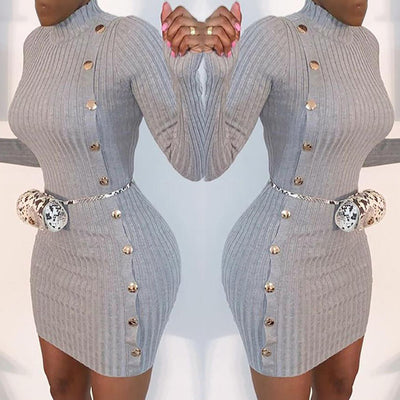 Vestido Elegante Ajustado de Manga Larga con Botón Único - Image 10