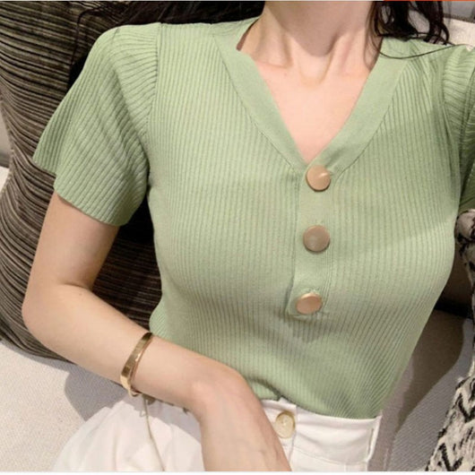Playera Cuello V Ice Silk Verde Manga Corta - Image 4