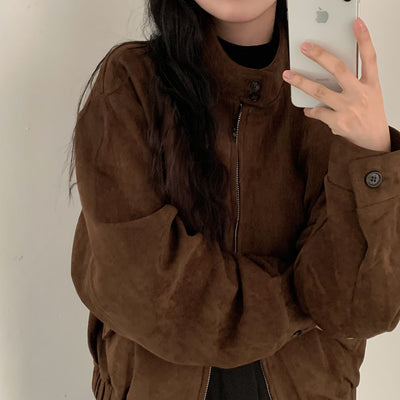Abrigo Retro de Ante Cálido con Doble Cierre - Perfecto para Otoño Invierno - Image 9