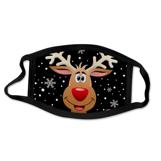 Black face mask with a cartoon print of Santa Claus ice skating with snowmen and Christmas trees. - Image 3
