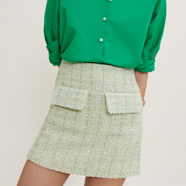 Falda A-Line Tweed Elegante de Estilo Francés Romántico