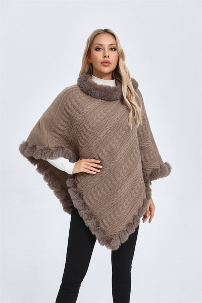 Poncho Tipo Capa de Punto Grueso con Cuello de Pelaje - Image 31