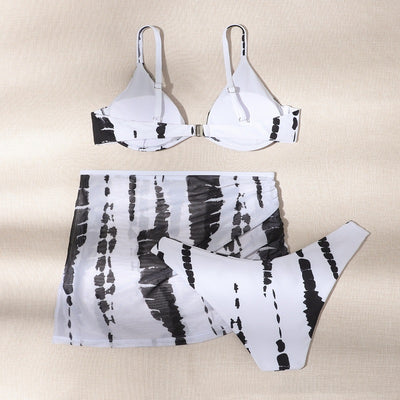 Traje de Baño de Tres Piezas con Soporte de Acero Negro y Blanco - Image 4