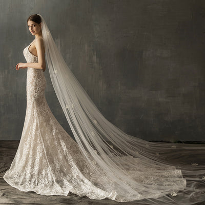 Vestido de Novia con Cola Larga en Tul y Perlas para Ceremonia Religiosa - Image 6