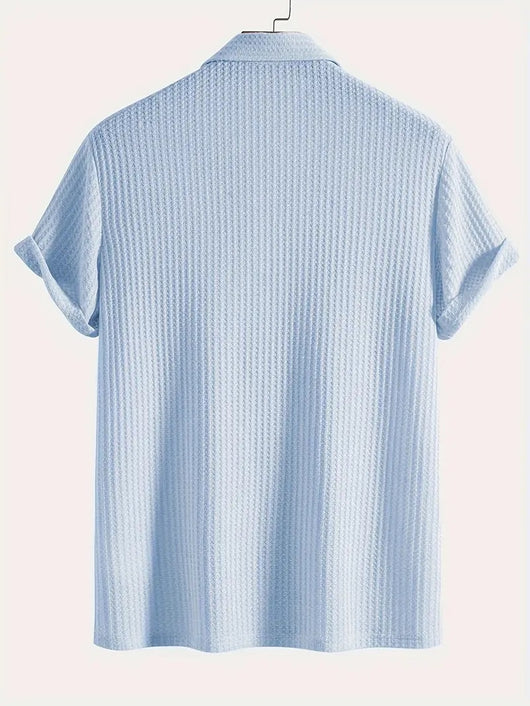 Camisa Casual de Punto Rombo con Solapa - Corte Holgado Manga Corta Hombre - Image 26