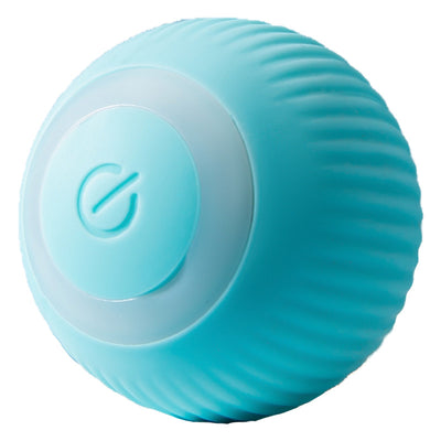 Pink USB rechargeable electric rolling ball cat toy with a textured surface and a power button, shown with its charging cable. - Image 5