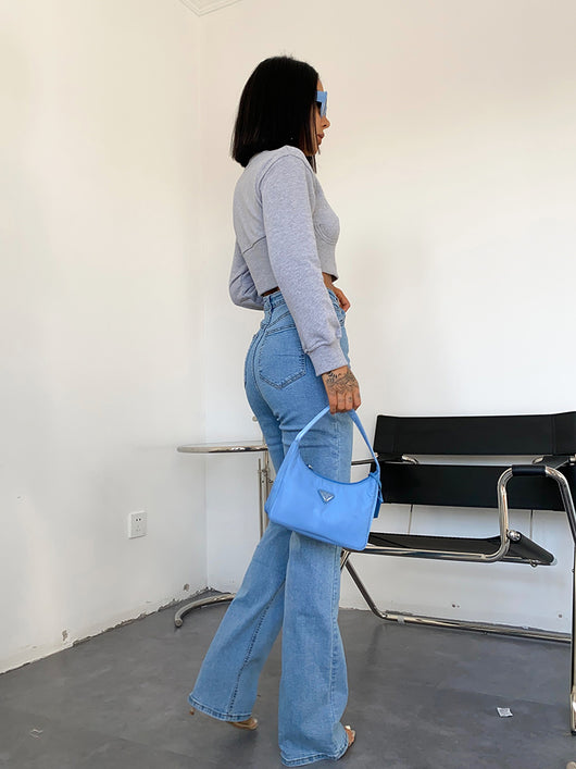Pantalón Denim Cintura Alta Efecto Mojado Estilo Retro Slim - Image 8