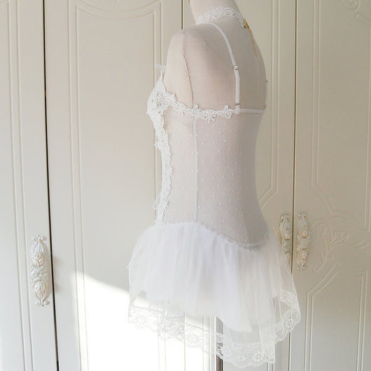 Bata Corta de Encaje y Malla Blanca - Diseño Sensual para la Noche - Image 15