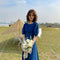 Vestido Denim con Cuello Redondo y Mangas Abullonadas