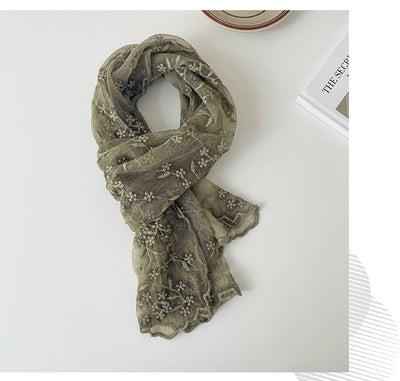 Pañuelo de Seda Largo con Bordado de Flores Delicadas para Mujer - Image 12
