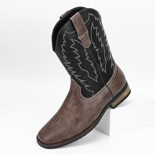 Botas Motociclista Western de Cuero Denim con Punta Cuadrada para Hombre - Image 14