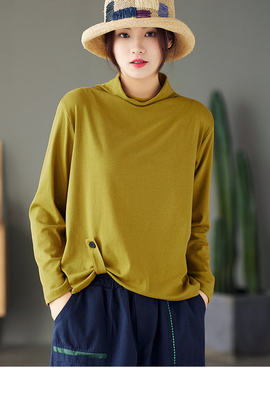Blusa Retro de Cuello Alto con Botones y Mangas Largas para Mujer - Image 8