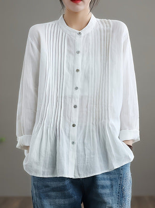 Blusa Casual de Manga Larga con Pliegues para Mujer - Image 9