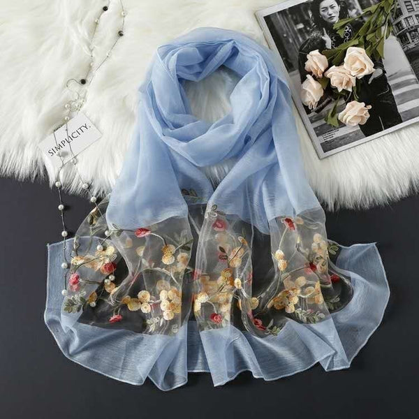 Elegant and Versatile Embroidered Silk Scarf for Women