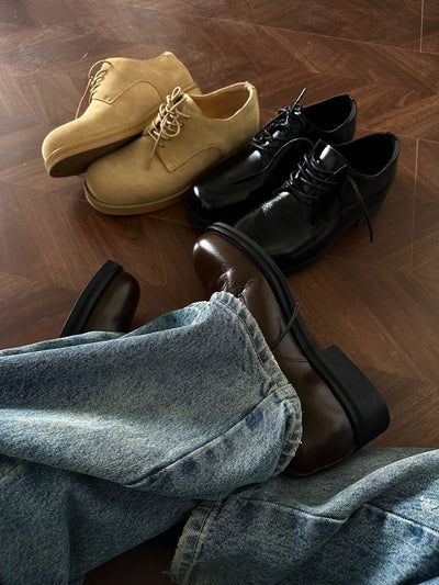 Zapatos Derby Cuero Artificial Efecto Vintage Punta Ancha - Image 5