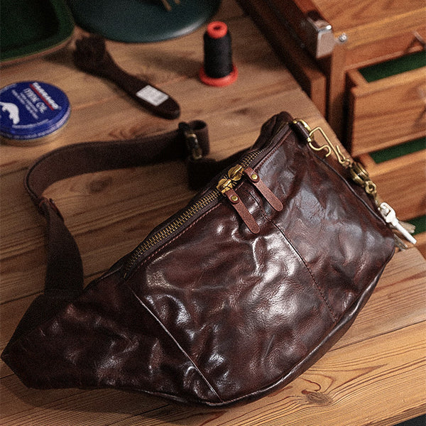 Bolsa de Cintura Vintage en Cuero Genuino para Hombre
