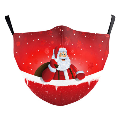 Christmas dust mask with a digital print of red, purple, and gold bokeh lights and white snowflakes, featuring ear hooks. - Image 14