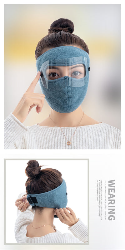Black fleece winter cycling mask with clear windproof goggles, covering face, neck, and ears for cold protection. - Image 11
