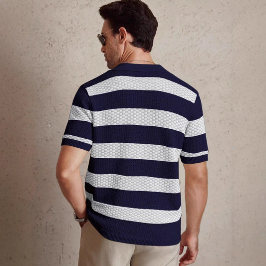 Polo Manga Corta Tejido a Rayas para Hombre - Image 2