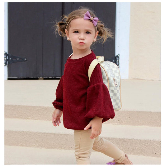 Blusa Infantil Primavera con Mangas Linterna - Colores Sólidos - Image 4