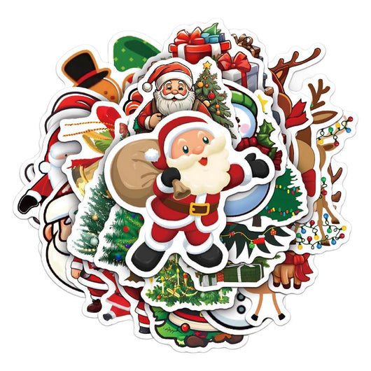 50-piece pack of cartoon Christmas waterproof stickers featuring Santa Claus, reindeer, snowmen, and gift boxes. - Image 5