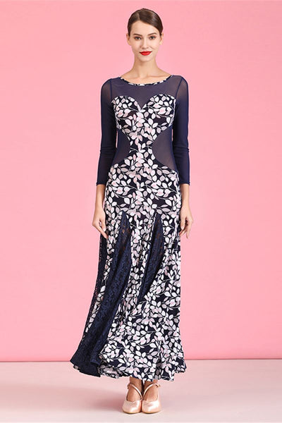 Falda de Práctica para Danza Moderna y Vals en Lino Azul Marino con Estampado Cristal - Image 2