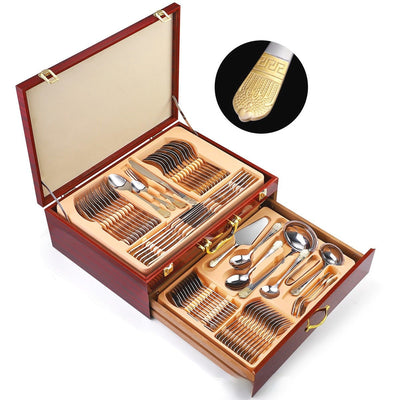 Juego de Cubiertos Diseño Oriente Medio Acero Inoxidable 72 Piezas con Caja de Madera Doble - Image 4