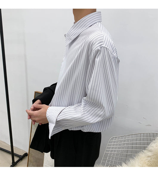 Camisa Casual Ejecutiva con Solapa Asimétrica y Rayas - Image 7