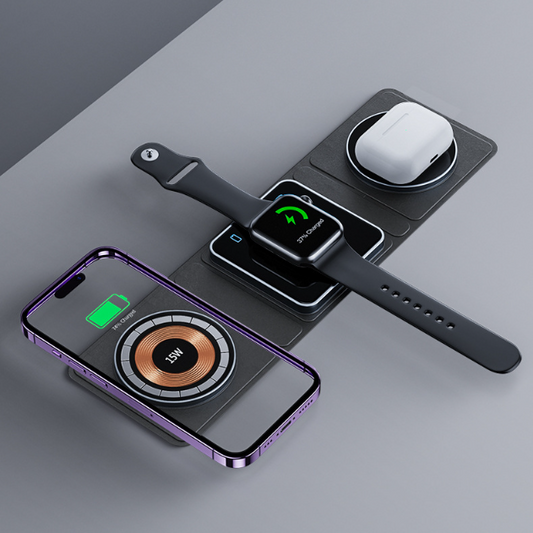 Estación de Carga Magnética 3 en 1 Plegable para iPhone, iWatch y AirPods