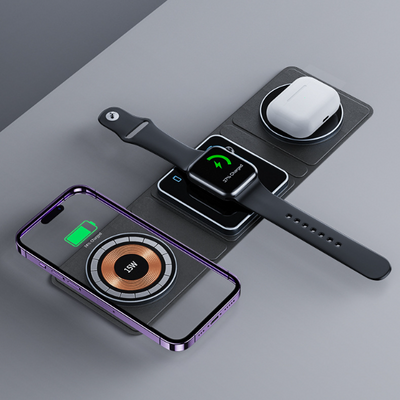 Estación de Carga Magnética 3 en 1 Plegable para iPhone, iWatch y AirPods