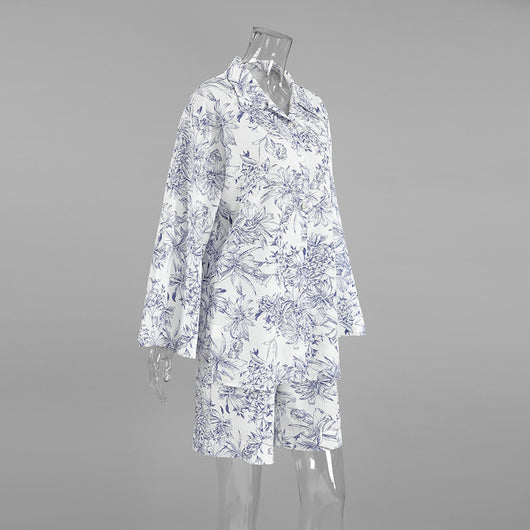 Conjunto de Dos Piezas: Camisa Estampada con Cordones y Manga Larga Holgada - Image 14