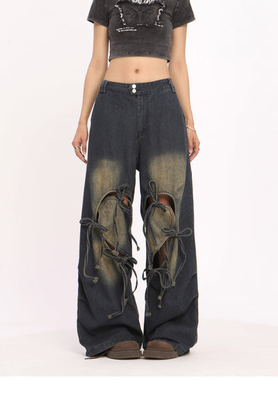 Pantalones Vaqueros Rotos con Cordones Cintura Alta Pierna Recta Mujer - Image 17