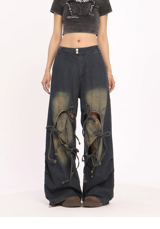 Pantalones Vaqueros Rotos con Cordones Cintura Alta Pierna Recta Mujer - Image 17