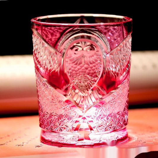 Vasos de Cristal Tallados a Mano con Búho Dorado Rojo