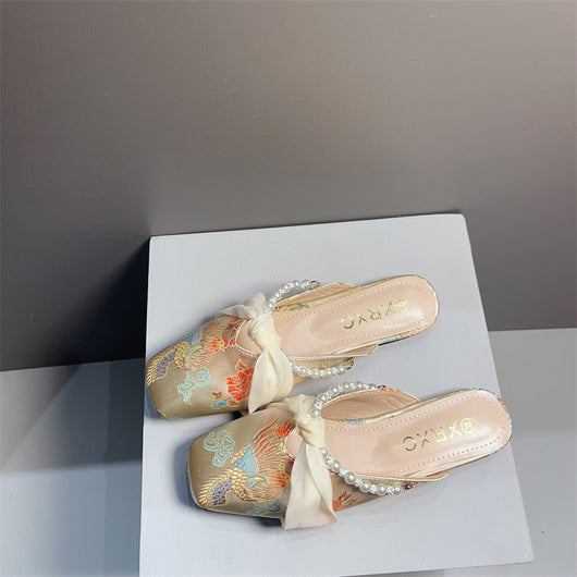 Pantufla Bordada de Punta Cuadrada y Corte Bajo para Mujer - Image 10