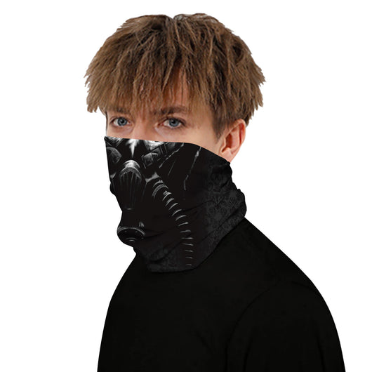 Black and white neck gaiter featuring a detailed skull and spine print, suitable for outdoor sports. - Image 41