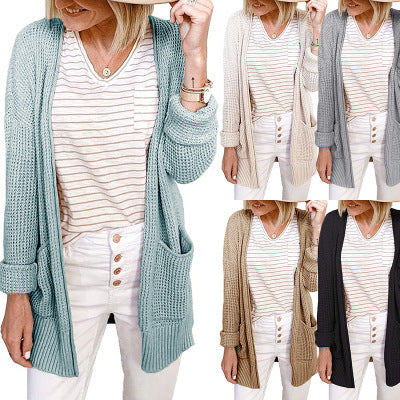 Cardigan Tejido Waffle con Bolsillos y Cuadros en Colores Lisos - Image 16