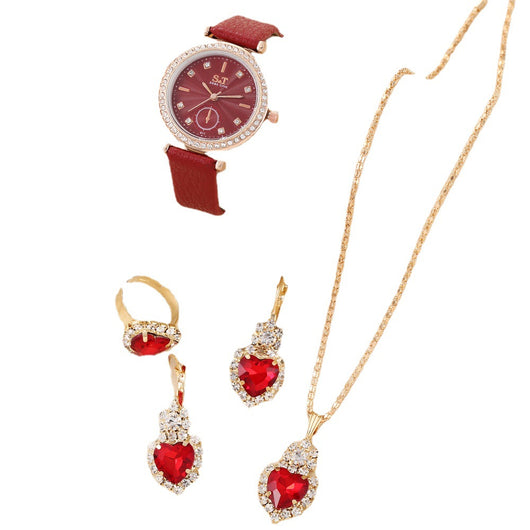 Juego de 4 Piezas: Reloj de Cuarzo Elegante con Cinturón de Diamantes para Mujer - Image 3