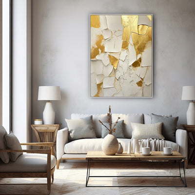 Cuadro Abstracto Minimalista Oro y Blanco - Pintura al Óleo Hecha a Mano sobre Lienzo - Image 9