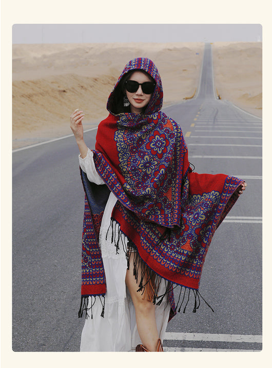 Poncho Étnico Desértico de Cashmira Artificial para Otoño e Invierno - Image 22