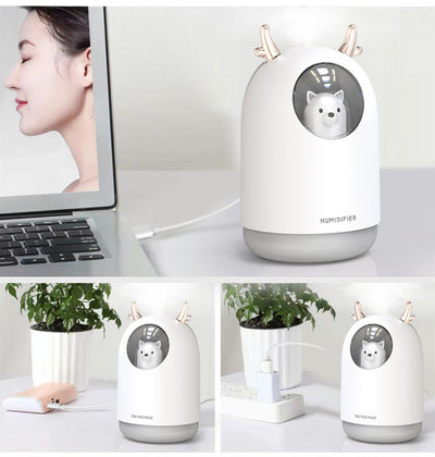 White and pink cute bear mini humidifiers with gold deer antlers, emitting a fine mist. - Image 12