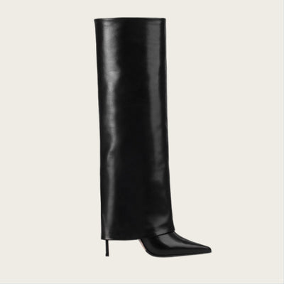 Botas Stiletto Altas Talla Grande con Punta Afilada y Medias Integradas