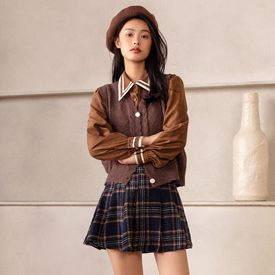 Conjunto Preppy de Camisa y Chaleco de Color Sólido - Image 5