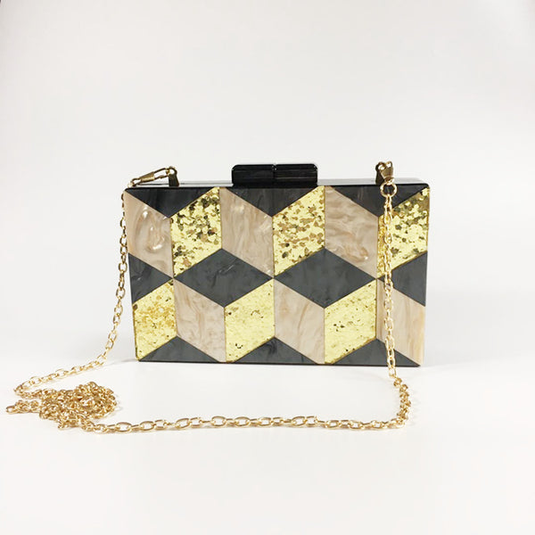 Clutch de Fiesta Vintage con Lentejuelas y Diseño Geométrico