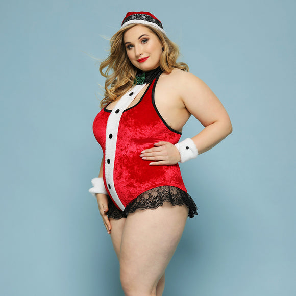 Lencería Navideña Roja Talla Grande - Diseño Sensual de Una Pieza