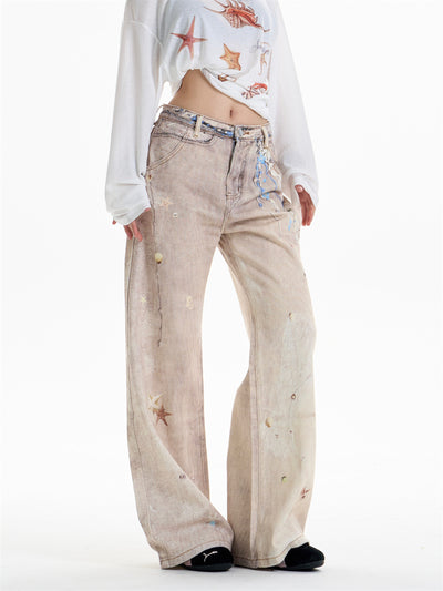 Pantalones Rectos Anchos Vintage con Estampado de Cadena para Mujer - Image 15