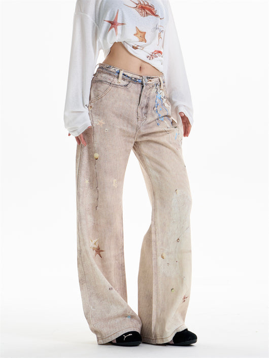 Pantalones Rectos Anchos Vintage con Estampado de Cadena para Mujer - Image 15