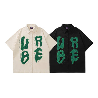 Camisa Casual Manga Corta con Parches Bordados de Letras Personalizadas