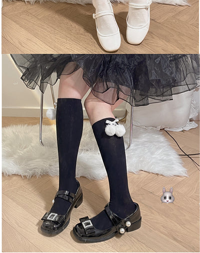 Calcetines de Encaje Estilo Lolita con Moño y Pompón de Pelaje para Otoño - Image 9