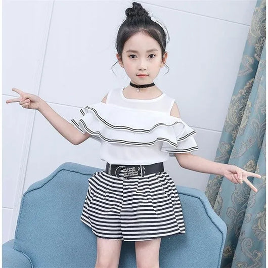 Conjunto Infantil Hombros Descubiertos - Blusa Corta y Short Moderno - Image 13